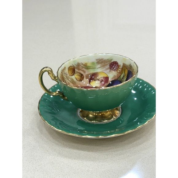 Vintage Aynsley Orchard Fruit Green Tea Cup & Saucer Signed England